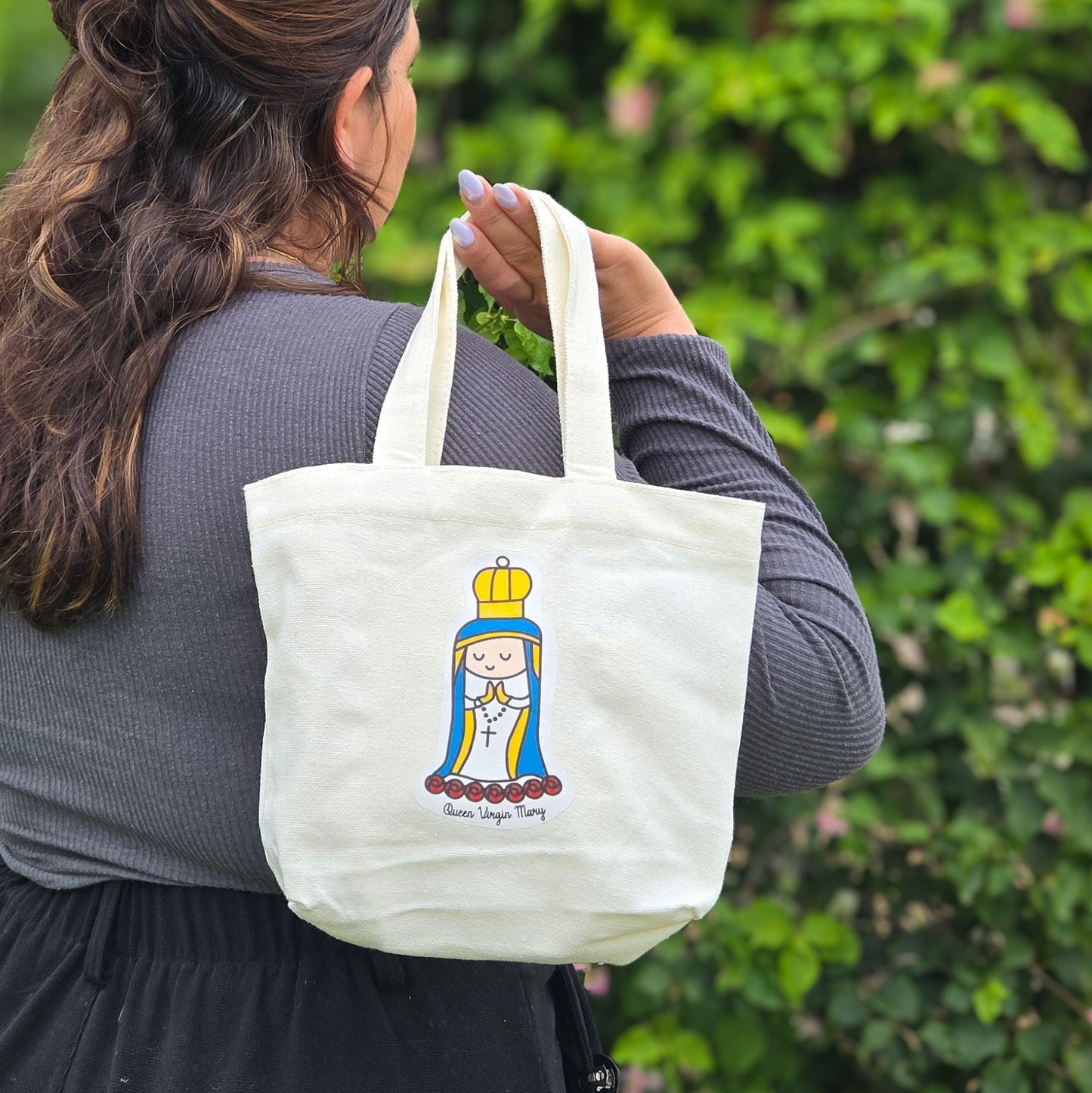 Queen Virgin Mary Cute Mini Tote Bag - Heart & Halo