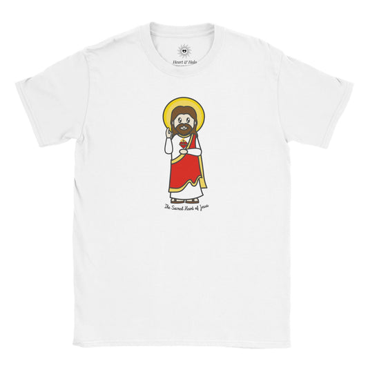 Sacred Heart of Jesus Youth Cotton Crewneck T-Shirt – 20% Donation - Heart & Halo
