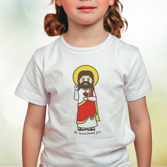 Sacred Heart of Jesus Youth Cotton Crewneck T-Shirt – 20% Donation - Heart & Halo