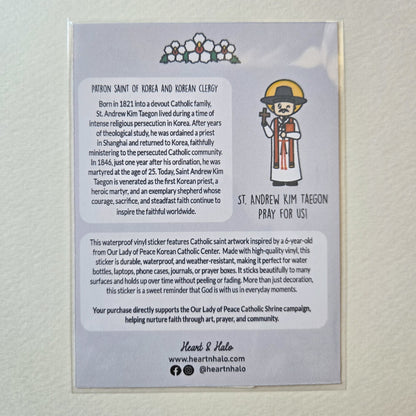 Saint Andrew Kim Taegon 3.75" Waterproof Sticker - Heart & Halo