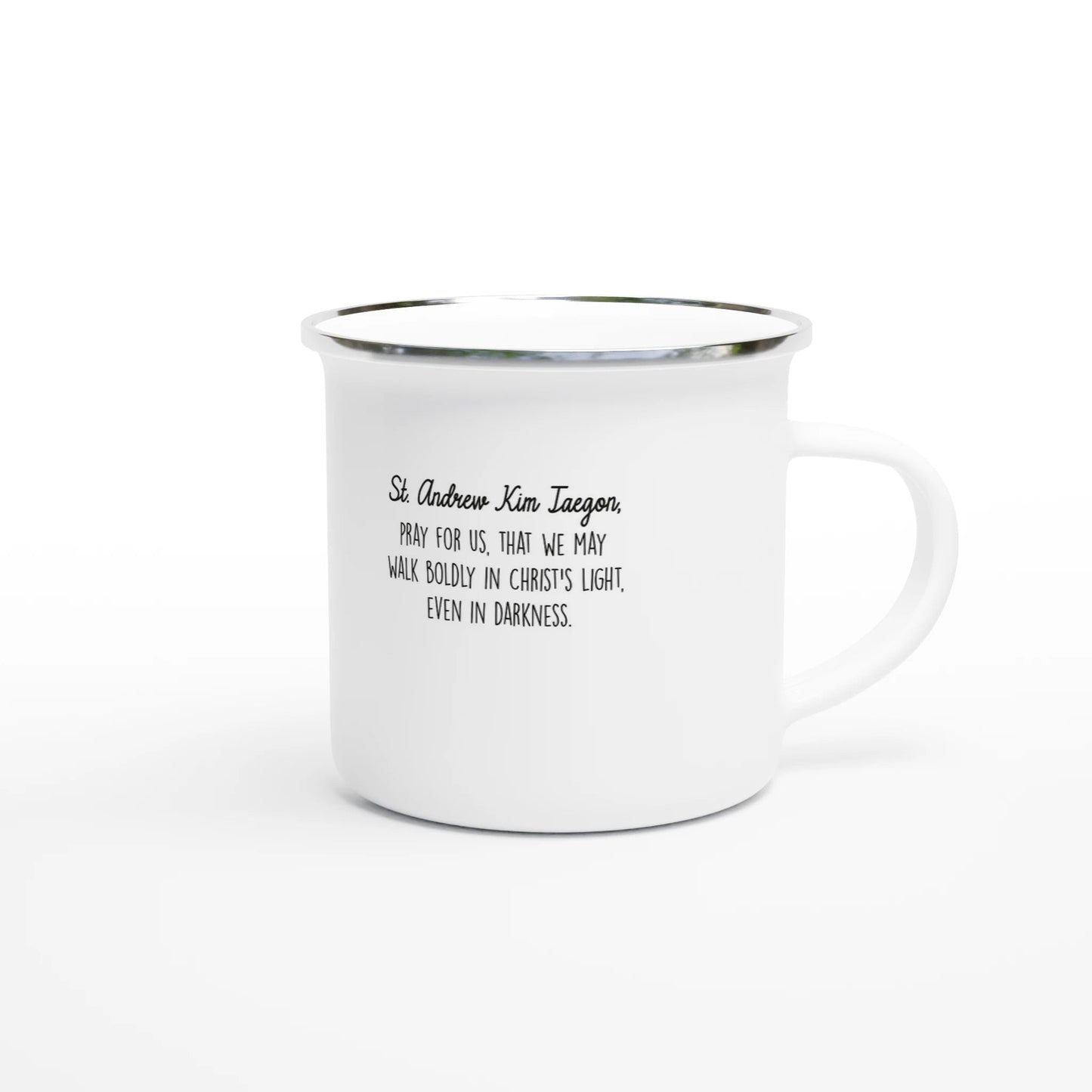 Saint Andrew Kim Taegon Enamel 12oz Mug – Lightweight, Camp - Friendly - Heart & Halo