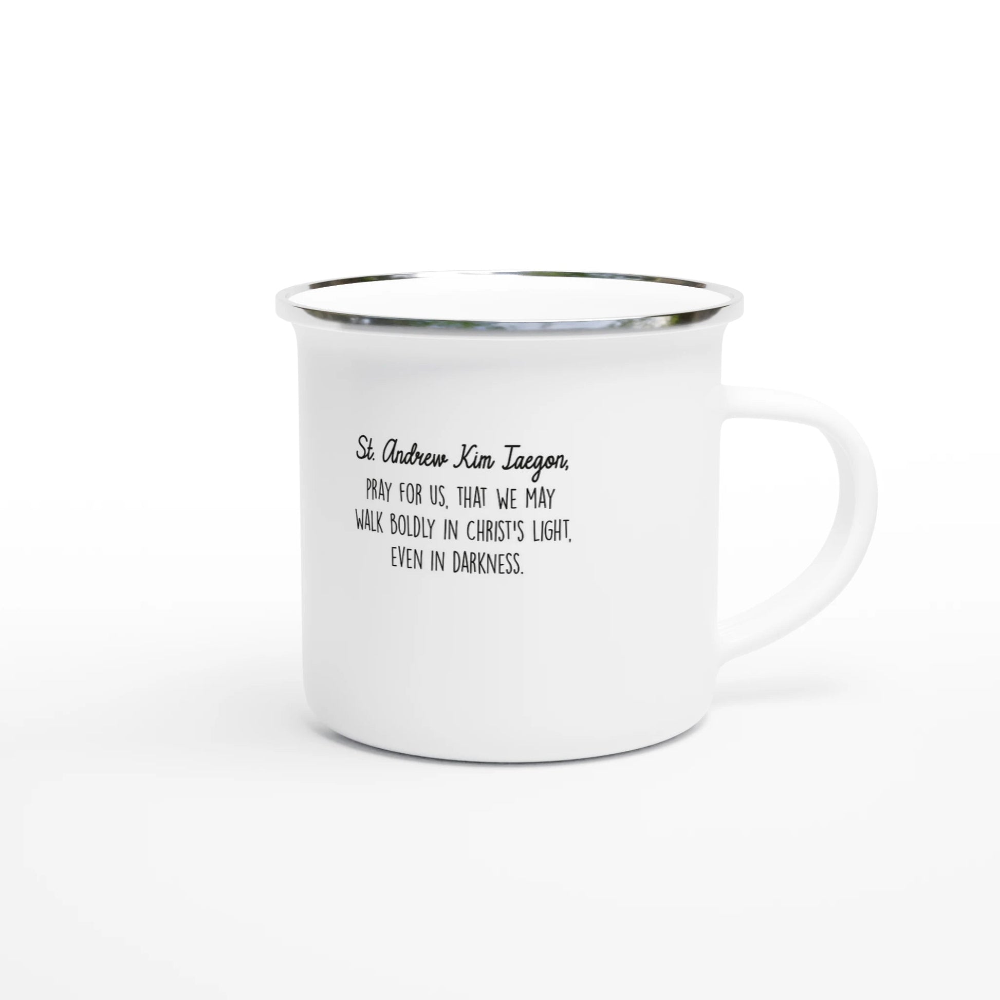 Saint Andrew Kim Taegon Enamel 12oz Mug – Lightweight, Camp - Friendly - Heart & Halo