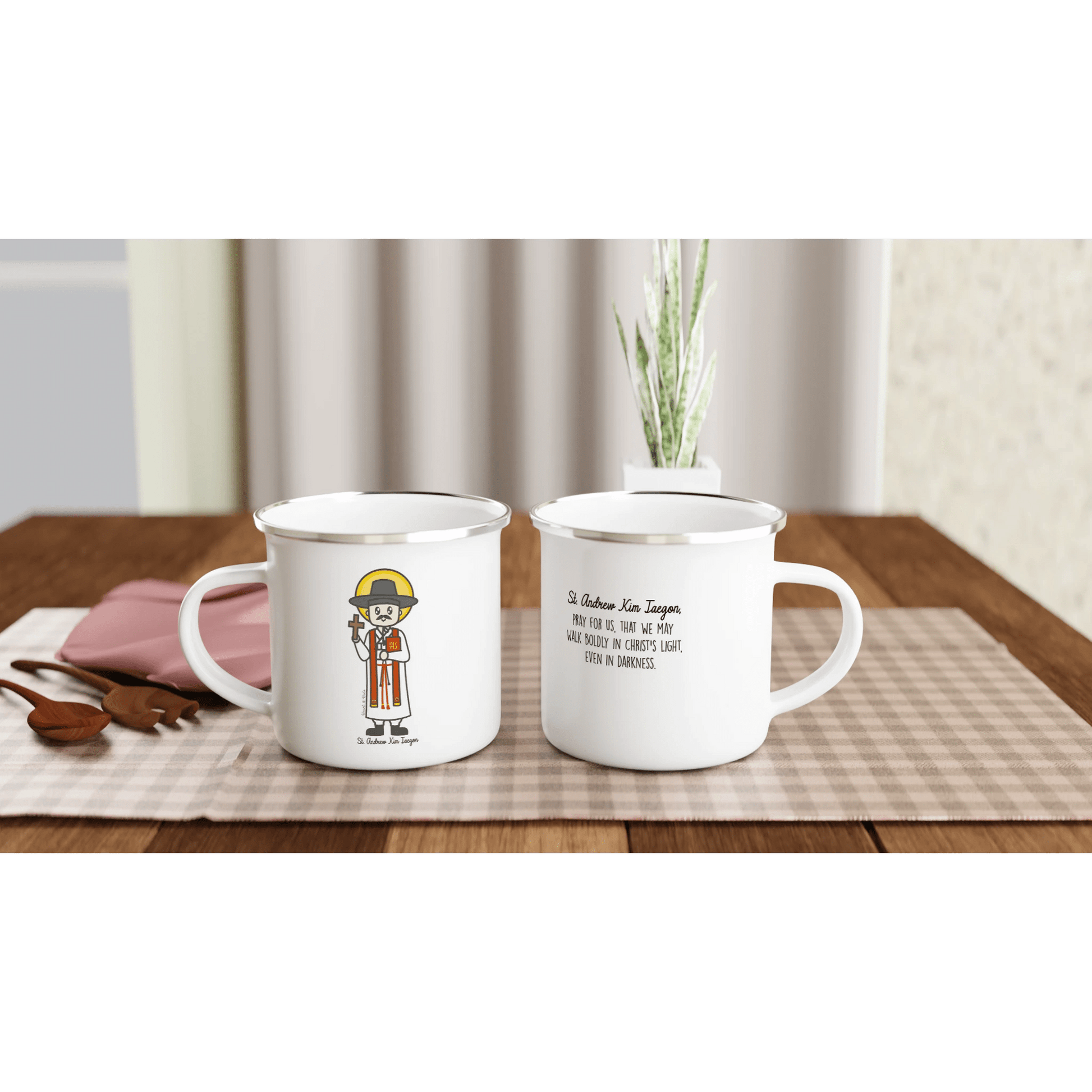 Saint Andrew Kim Taegon Enamel 12oz Mug – Lightweight, Camp - Friendly - Heart & Halo