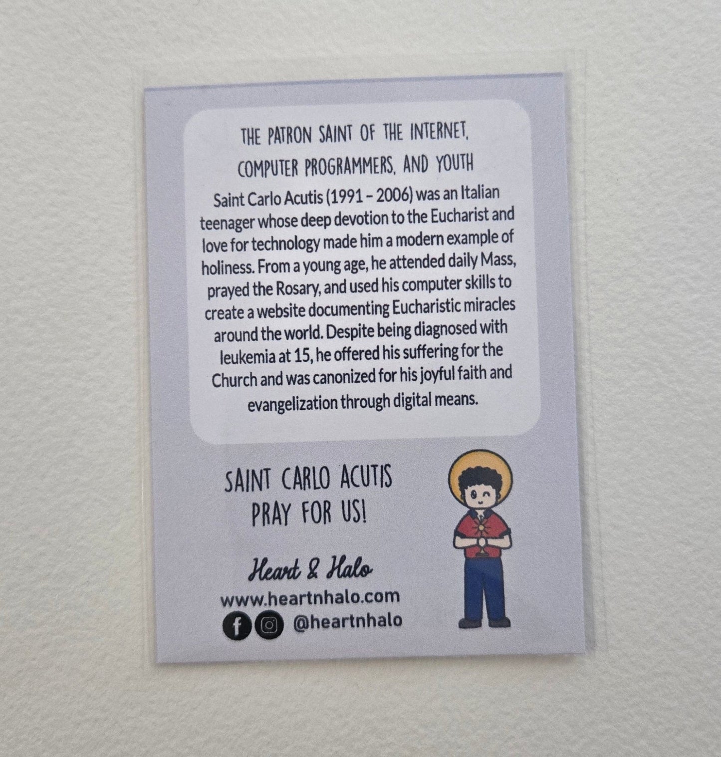 Saint Carlo Acutis 3" Waterproof Sticker - Heart & Halo
