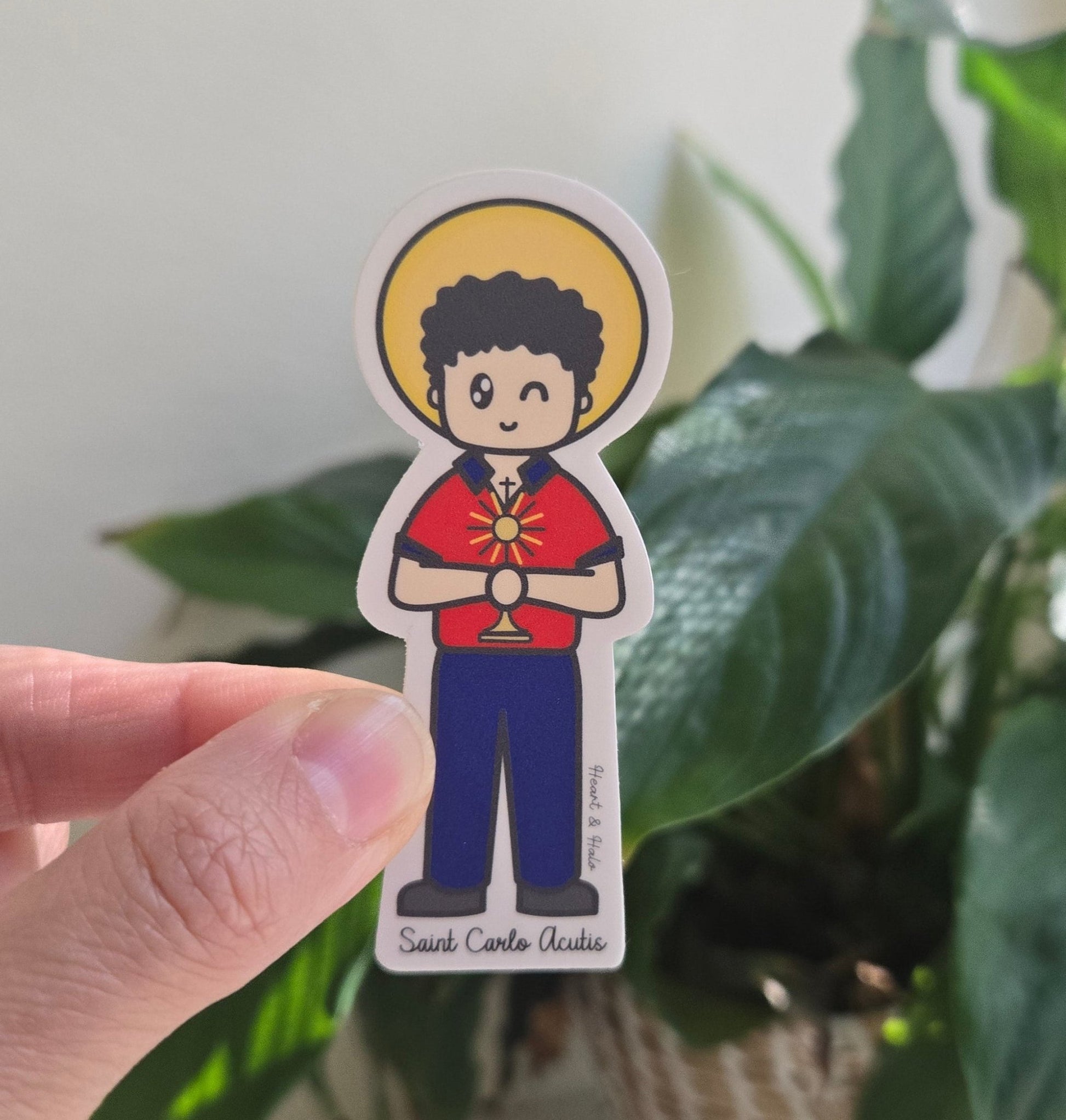 Saint Carlo Acutis 3" Waterproof Sticker - Heart & Halo