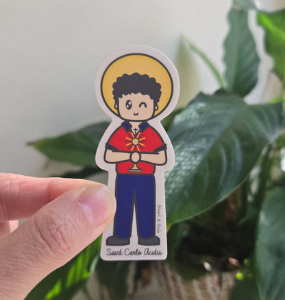 Saint Carlo Acutis 3" Waterproof Sticker - Heart & Halo