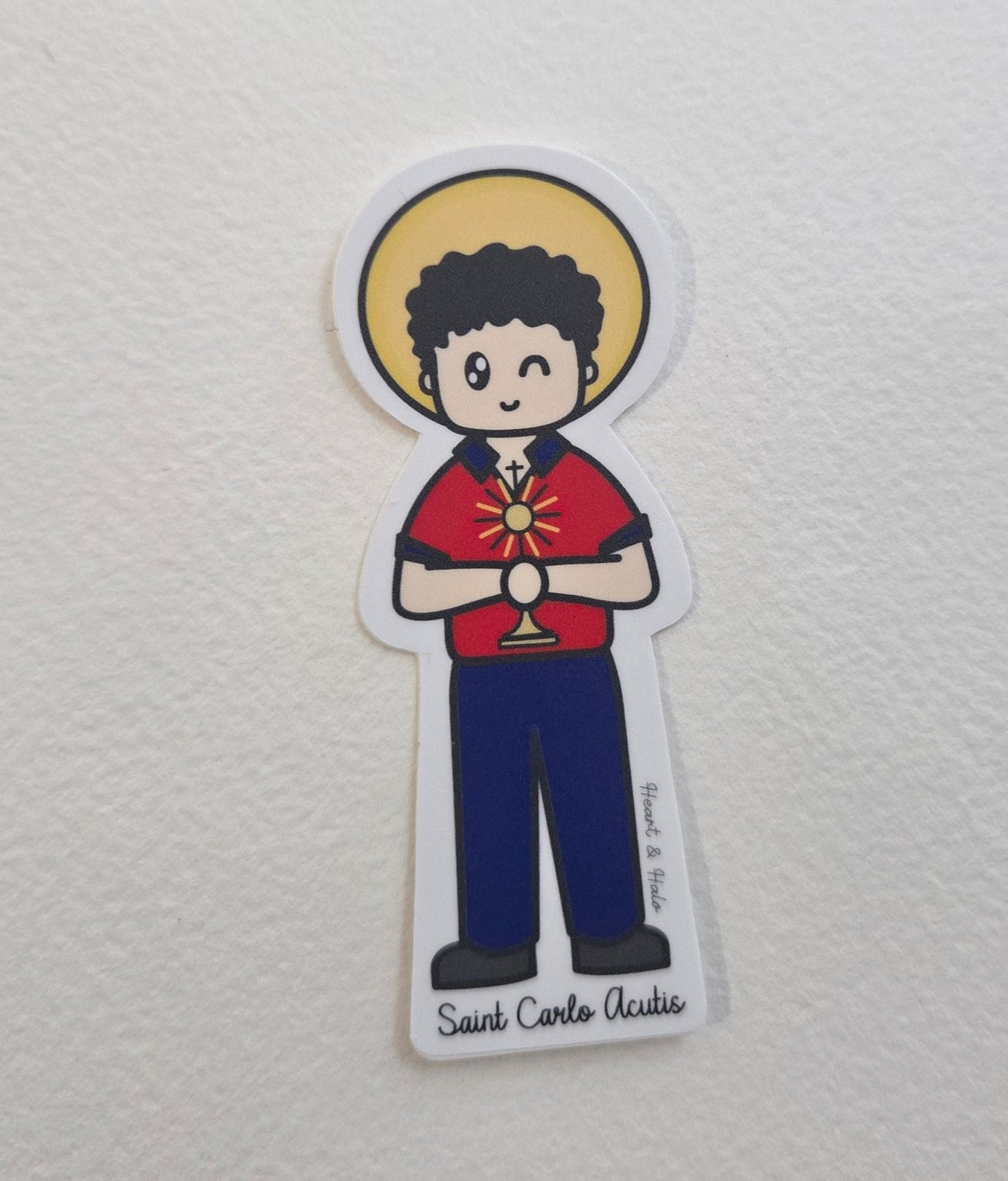 Saint Carlo Acutis 3" Waterproof Sticker - Heart & Halo