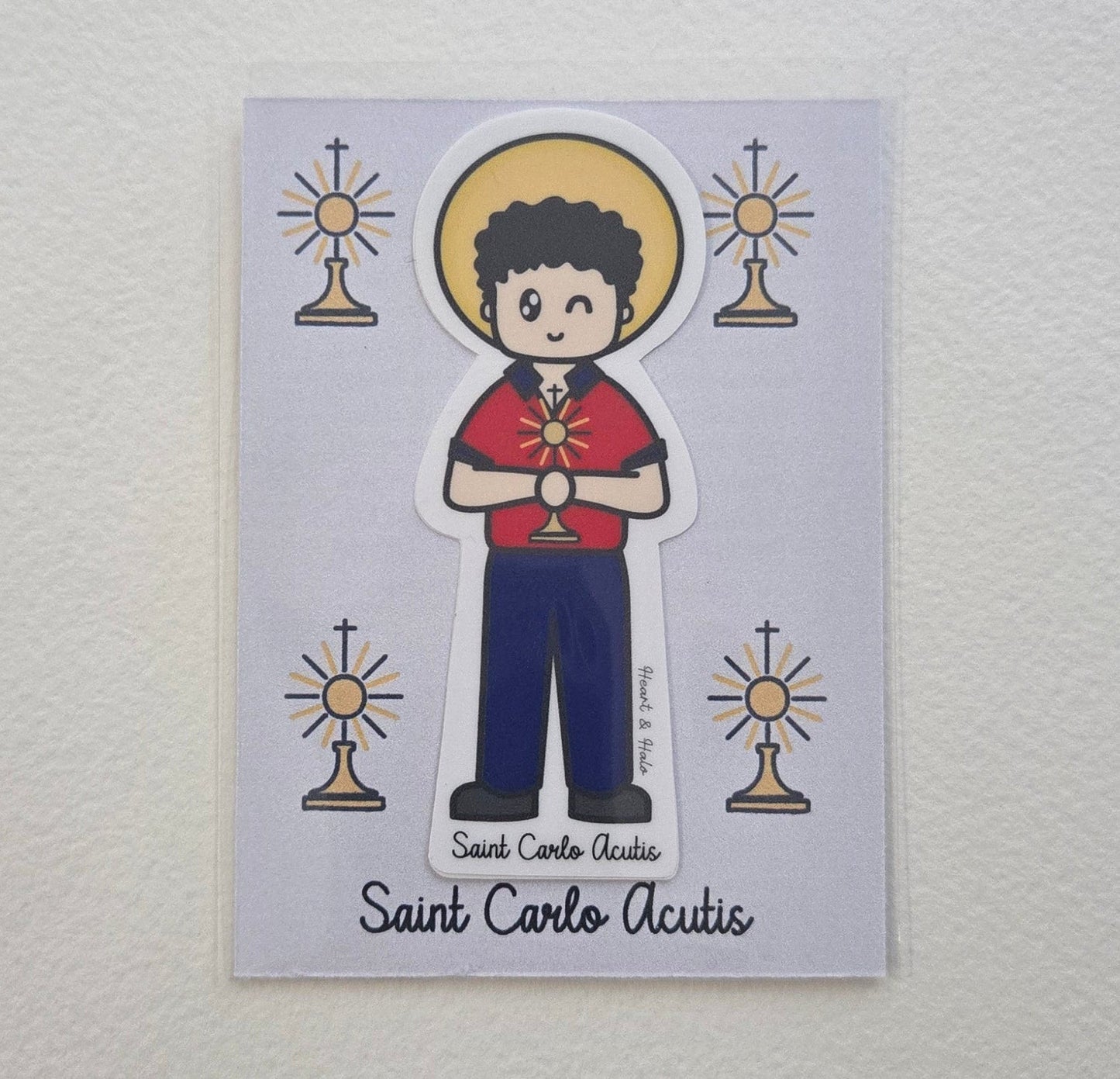 Saint Carlo Acutis 3" Waterproof Sticker - Heart & Halo
