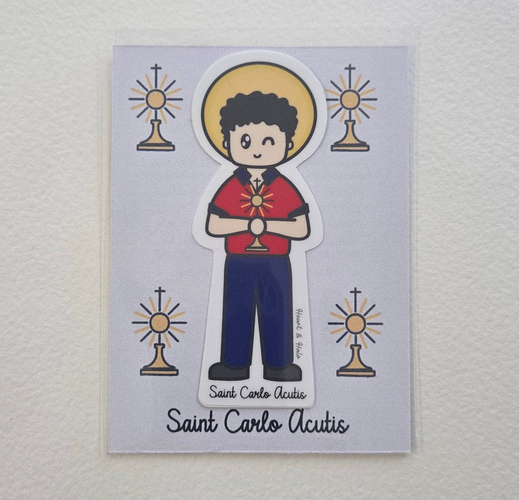 Saint Carlo Acutis 3" Waterproof Sticker - Heart & Halo