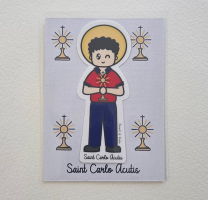 Saint Carlo Acutis 3" Waterproof Sticker - Heart & Halo