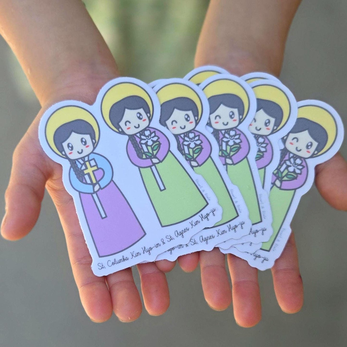 Saint Columba Kim Hyo - im & Saint Agnes Kim Hyo - ju 3" Sticker - Heart & Halo