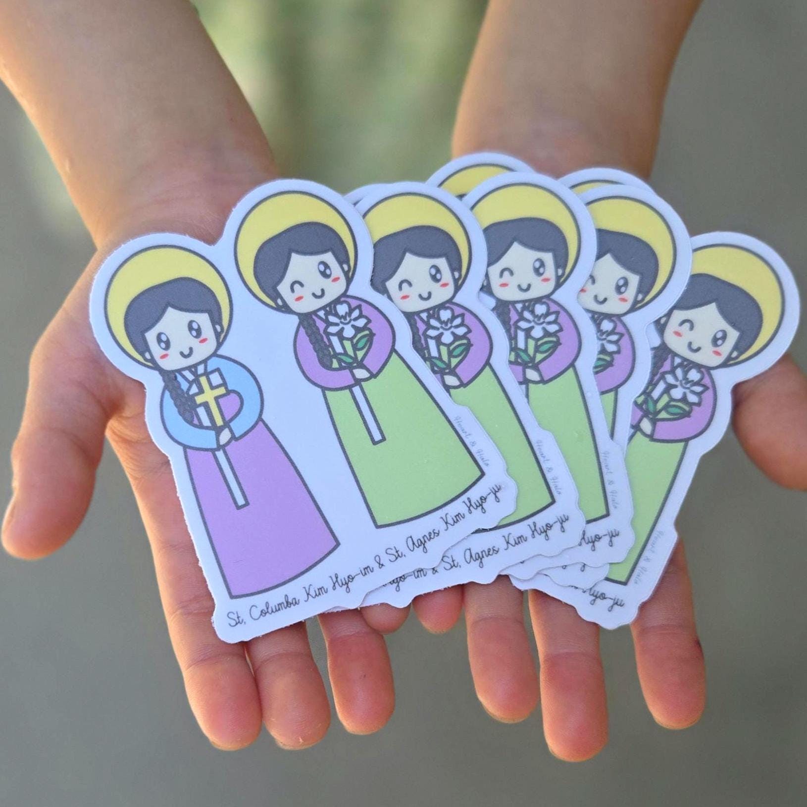 Saint Columba Kim Hyo - im & Saint Agnes Kim Hyo - ju 3" Sticker - Heart & Halo