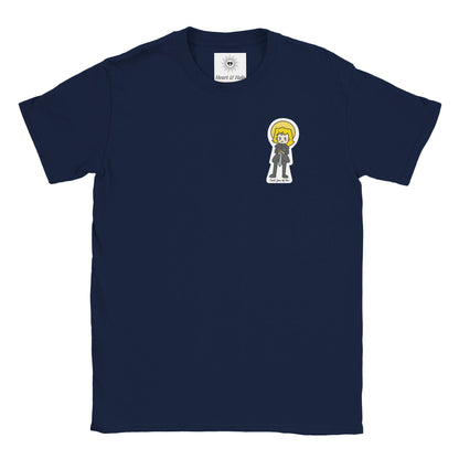 Saint Joan of Arc Youth Cotton Crewneck T-Shirt – 20% Donation, Art by Little Artist - Heart & Halo