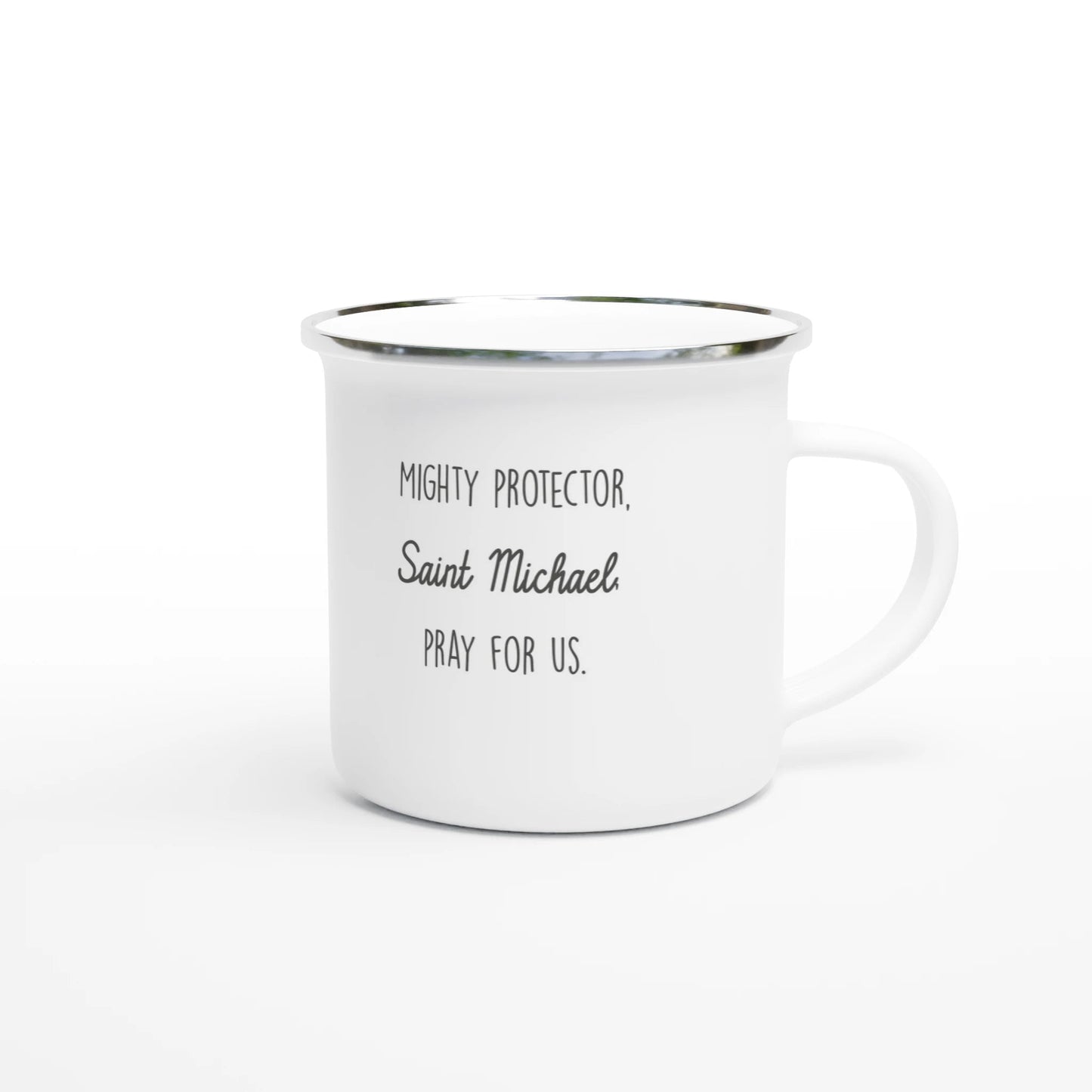 Saint Michael the Archangel Enamel Mug – Lightweight, Camp - Friendly Design for Everyday Use - Heart & Halo