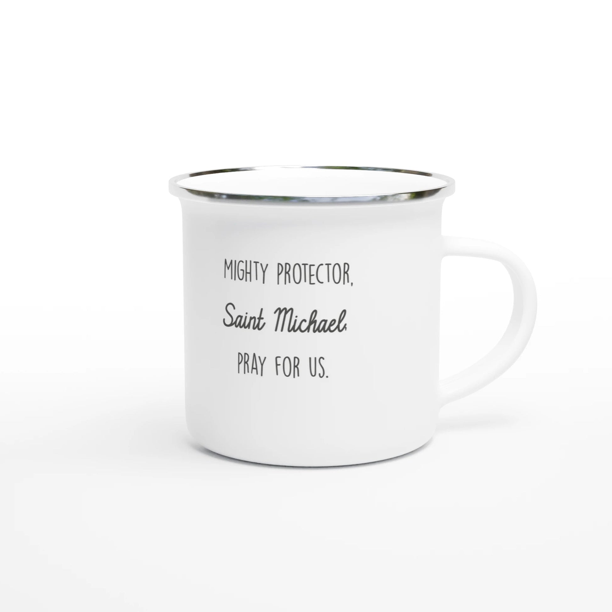 Saint Michael the Archangel Enamel Mug – Lightweight, Camp - Friendly Design for Everyday Use - Heart & Halo