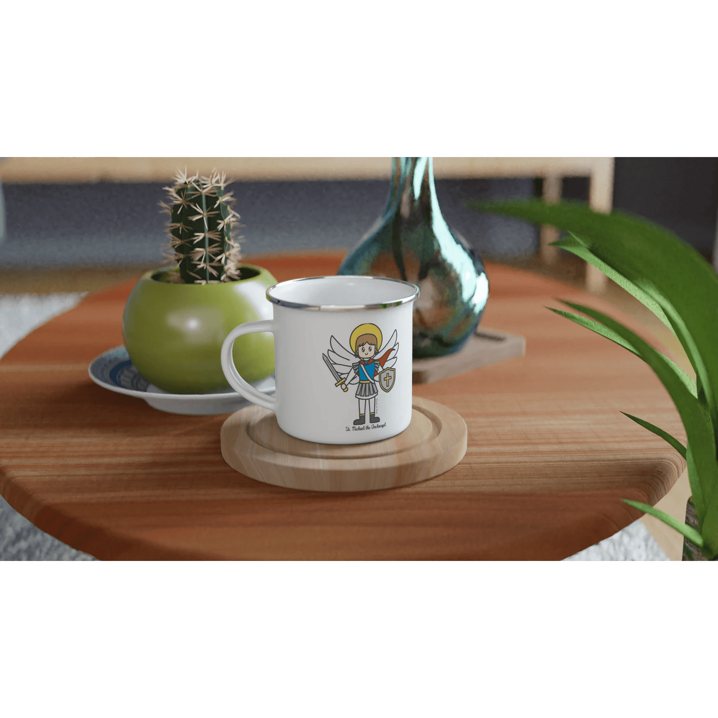 Saint Michael the Archangel Enamel Mug – Lightweight, Camp - Friendly Design for Everyday Use - Heart & Halo