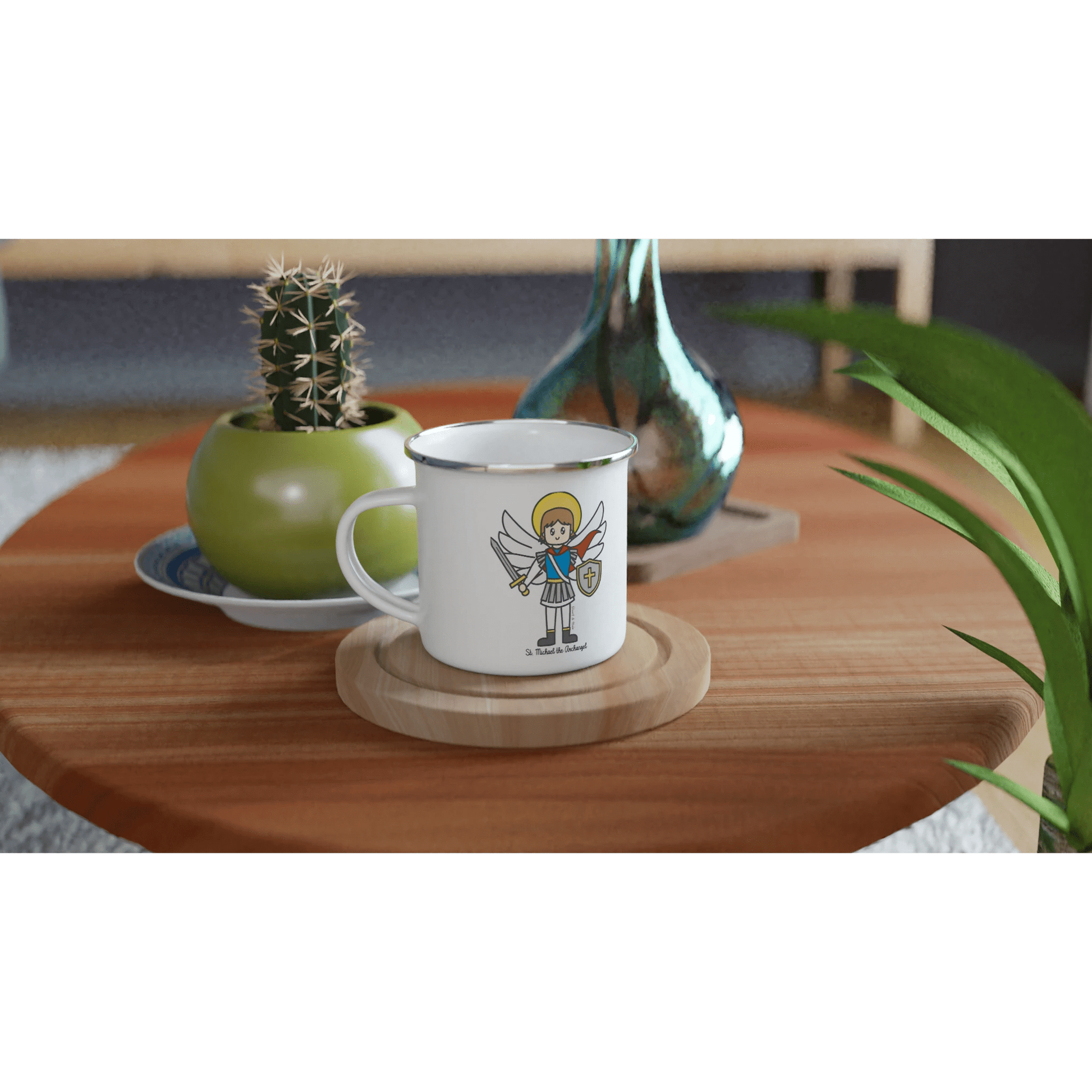 Saint Michael the Archangel Enamel Mug – Lightweight, Camp - Friendly Design for Everyday Use - Heart & Halo