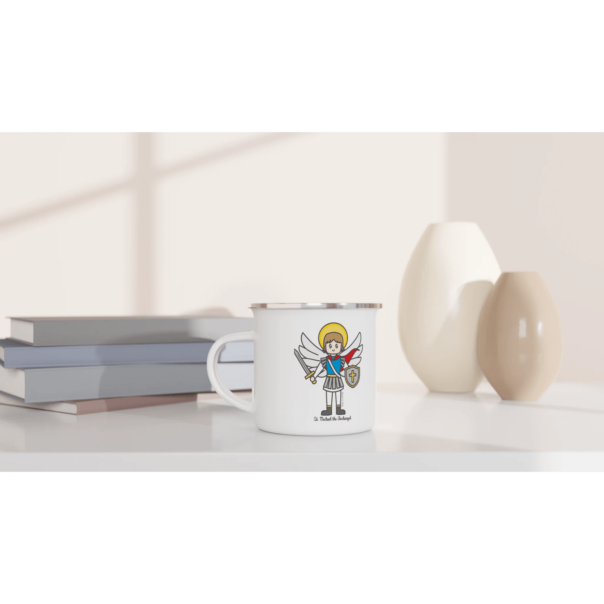 Saint Michael the Archangel Enamel Mug – Lightweight, Camp - Friendly Design for Everyday Use - Heart & Halo