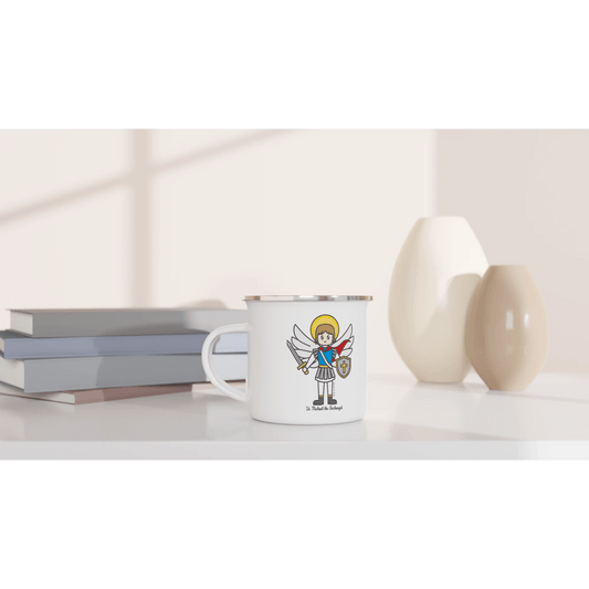 Saint Michael the Archangel Enamel Mug – Lightweight, Camp - Friendly Design for Everyday Use - Heart & Halo