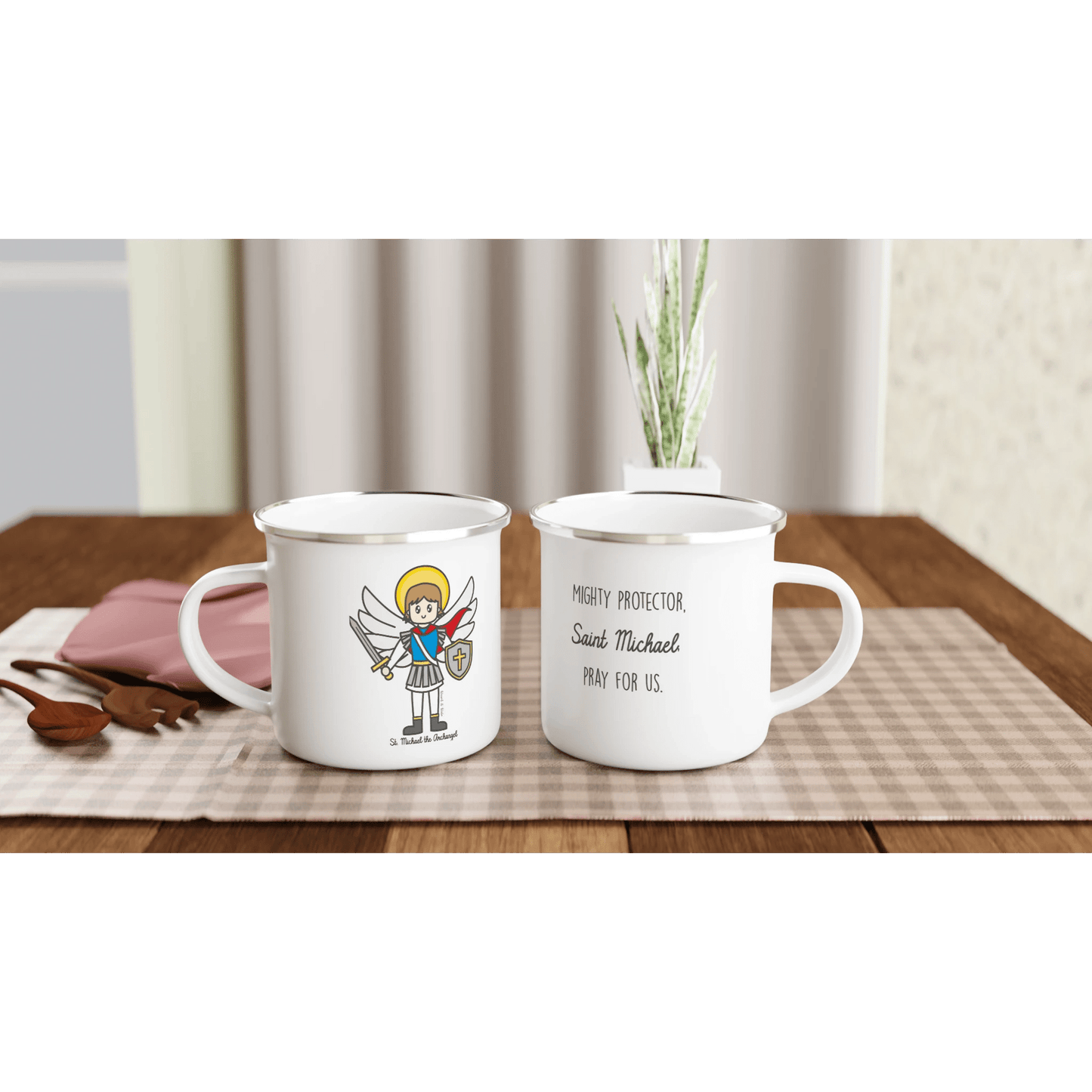 Saint Michael the Archangel Enamel Mug – Lightweight, Camp - Friendly Design for Everyday Use - Heart & Halo