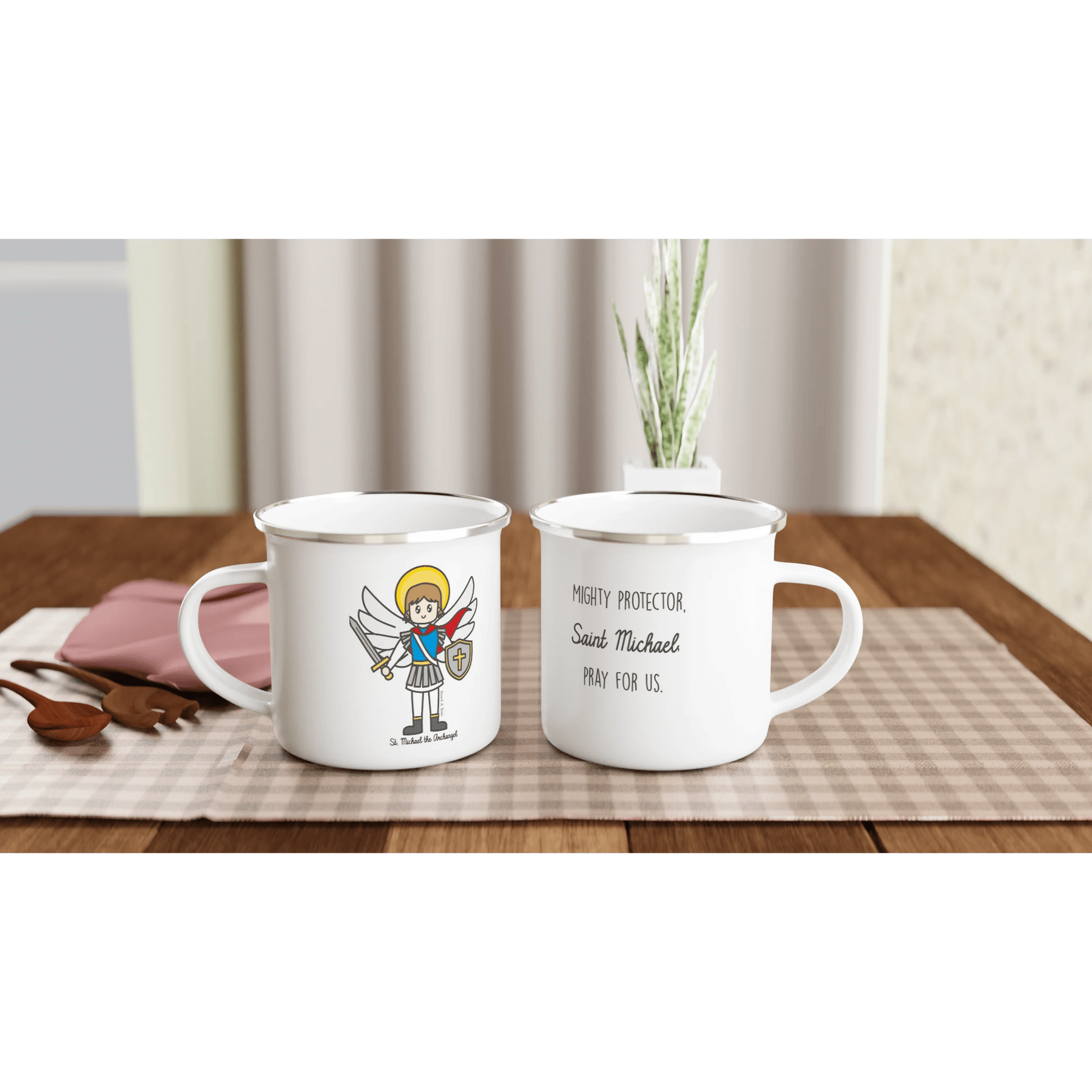 Saint Michael the Archangel Enamel Mug – Lightweight, Camp - Friendly Design for Everyday Use - Heart & Halo