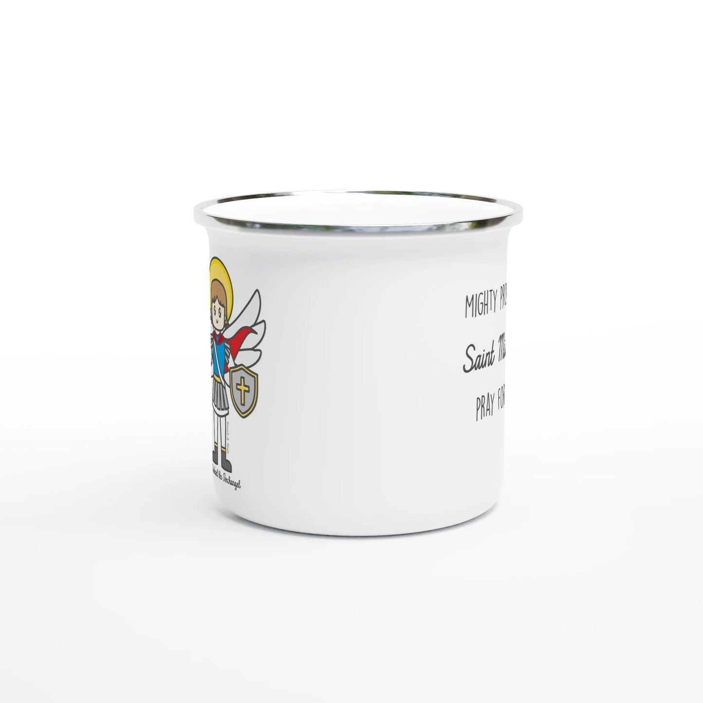Saint Michael the Archangel Enamel Mug – Lightweight, Camp - Friendly Design for Everyday Use - Heart & Halo