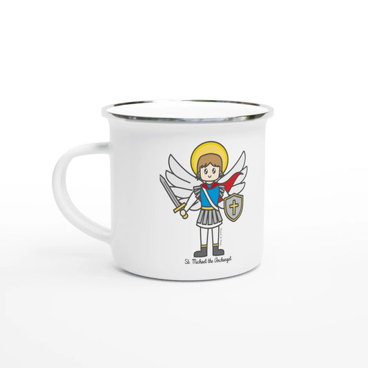Saint Michael the Archangel Enamel Mug – Lightweight, Camp - Friendly Design for Everyday Use - Heart & Halo
