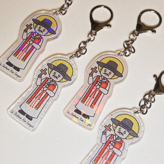 St. Andrew Kim Taegon Acrylic Keychain | 2.75" Double - Sided Catholic Charm - Heart & Halo