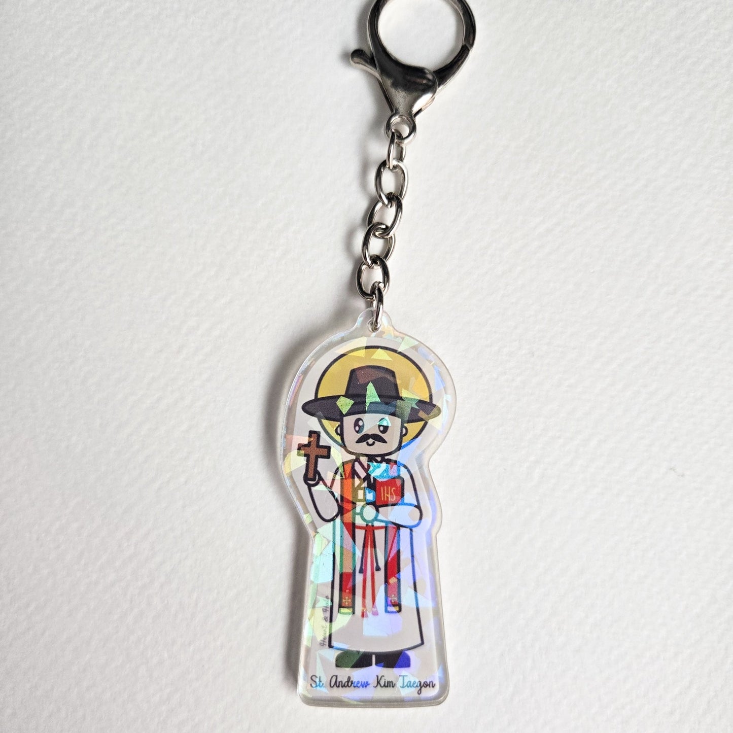 St. Andrew Kim Taegon Acrylic Keychain | 2.75" Double - Sided Catholic Charm - Heart & Halo