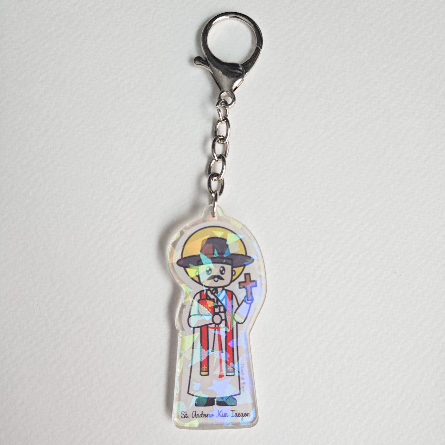 St. Andrew Kim Taegon Acrylic Keychain | 2.75" Double - Sided Catholic Charm - Heart & Halo