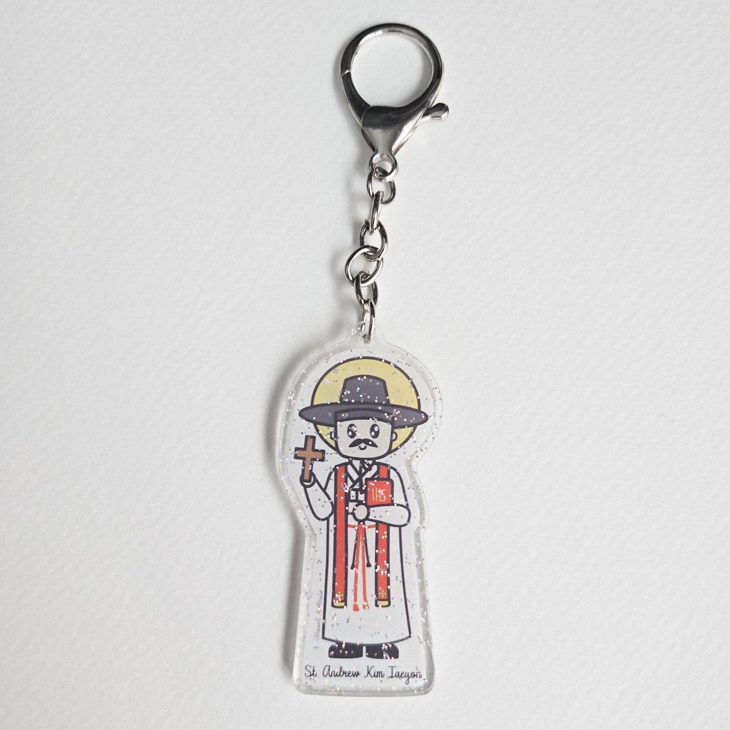 St. Andrew Kim Taegon Acrylic Keychain | 2.75" Double - Sided Catholic Charm - Heart & Halo