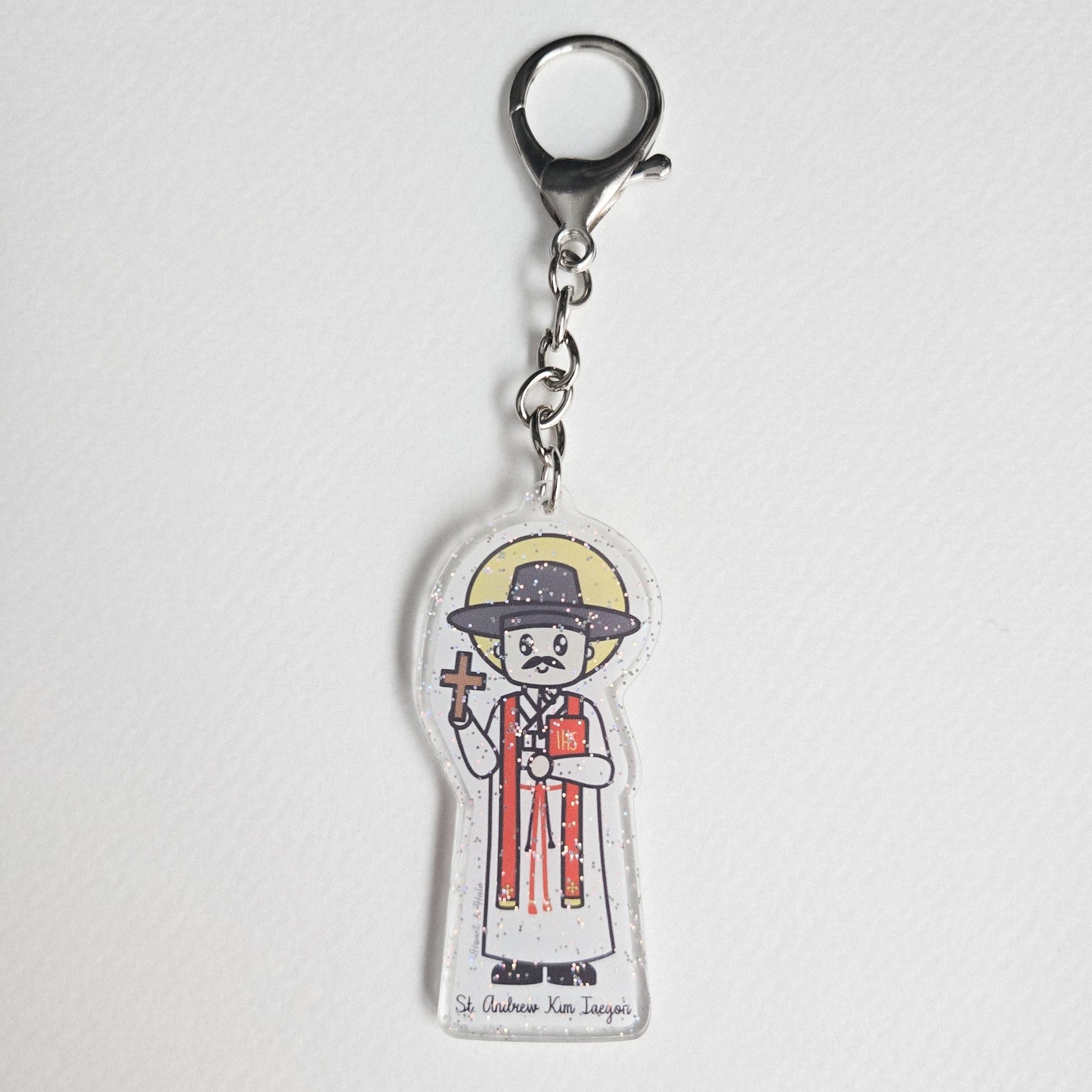 St. Andrew Kim Taegon Acrylic Keychain | 2.75" Double - Sided Catholic Charm - Heart & Halo
