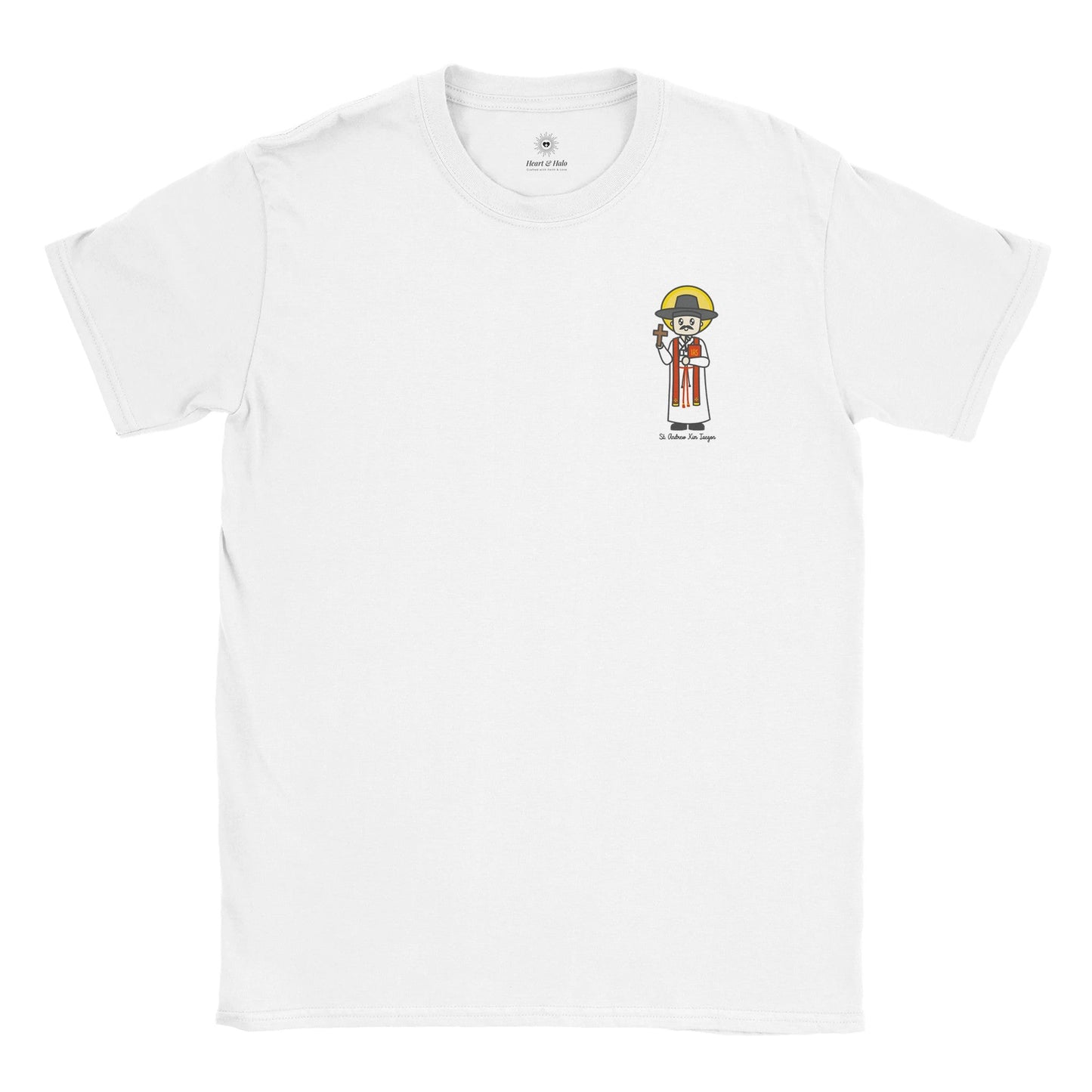 St. Andrew Kim Taegon Adult T-Shirt – Artistic Design Inspired by a Young Artist - Heart & Halo