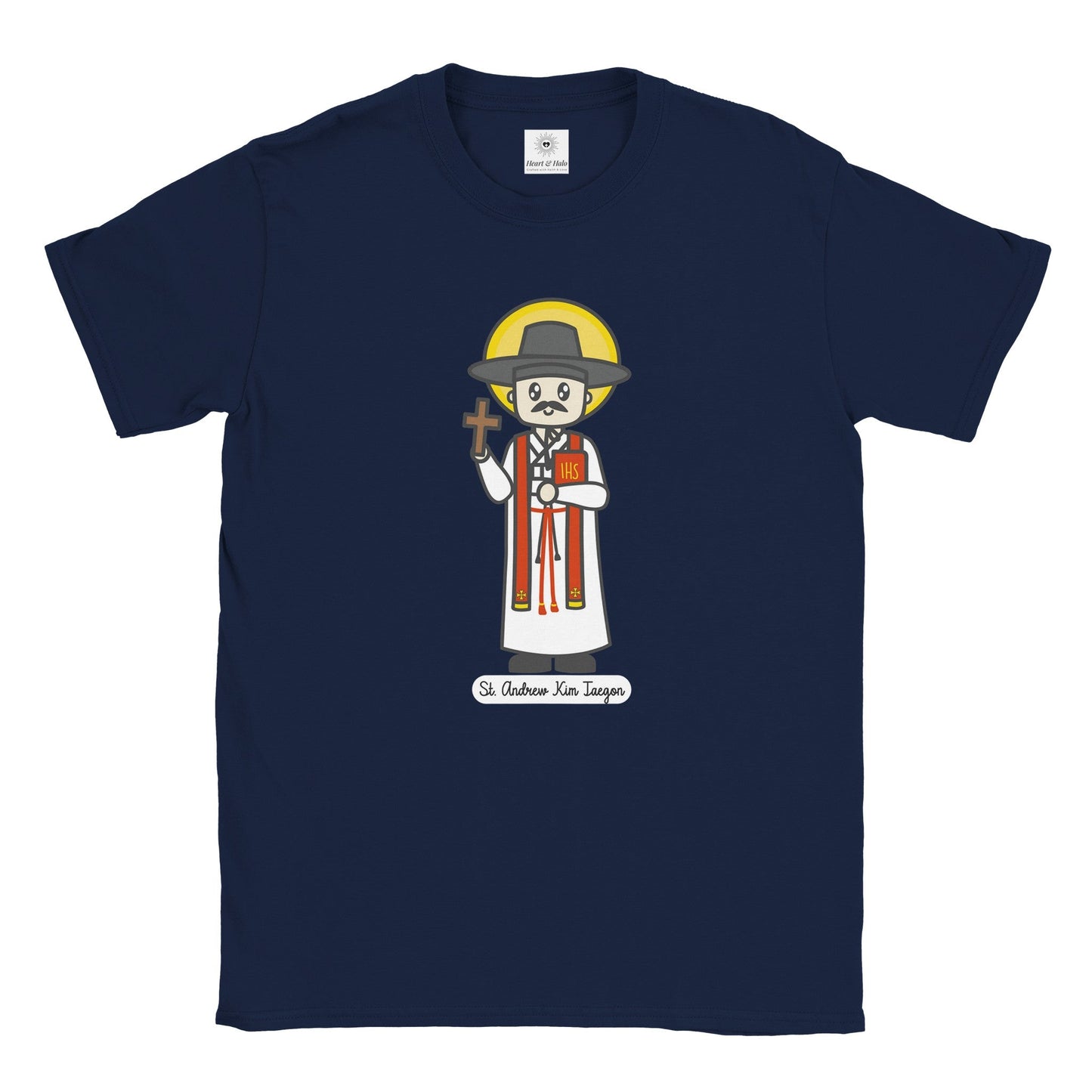 St. Andrew Kim Taegon Adult T-Shirt – Artistic Design Inspired by a Young Artist - Heart & Halo