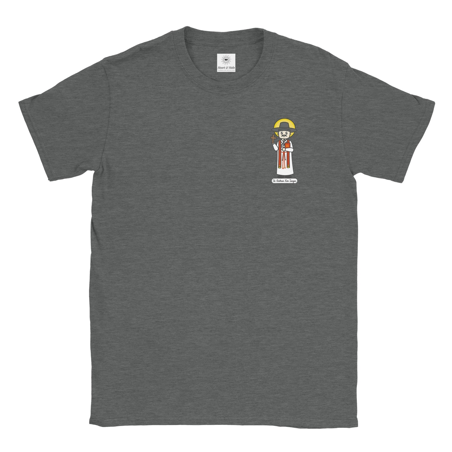 St. Andrew Kim Taegon Adult T-Shirt – Artistic Design Inspired by a Young Artist - Heart & Halo