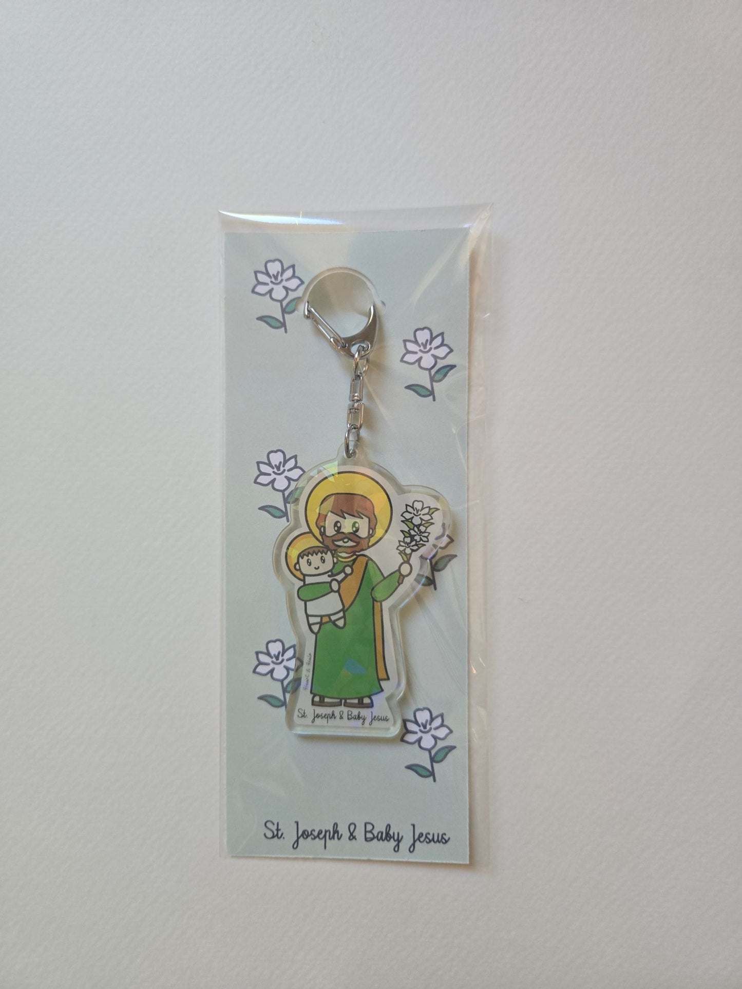 St. Joseph & Baby Jesus - Erin's Adoption Journey Keychain Created in Love, Guided by Faith - Heart & Halo