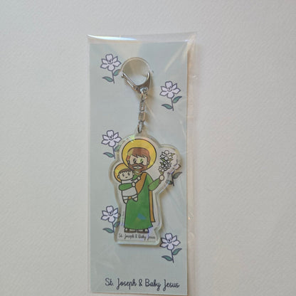 St. Joseph & Baby Jesus - Erin's Adoption Journey Keychain Created in Love, Guided by Faith - Heart & Halo