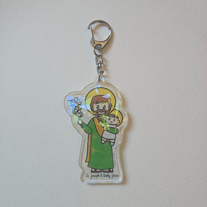 St. Joseph & Baby Jesus - Erin's Adoption Journey Keychain Created in Love, Guided by Faith - Heart & Halo