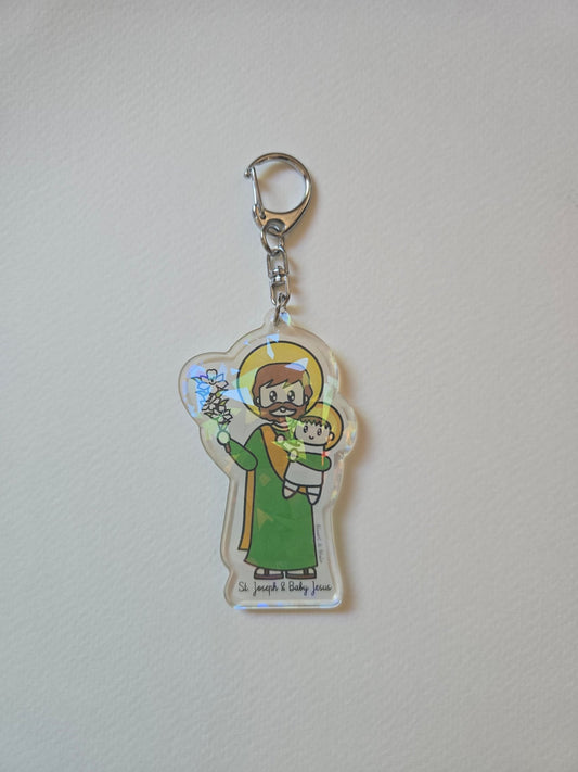 St. Joseph & Baby Jesus - Erin's Adoption Journey Keychain Created in Love, Guided by Faith - Heart & Halo