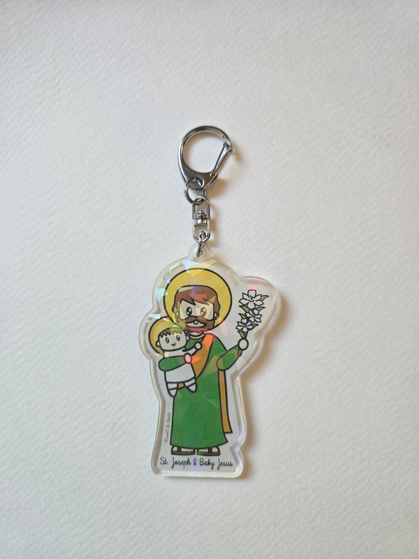 St. Joseph & Baby Jesus - Erin's Adoption Journey Keychain Created in Love, Guided by Faith - Heart & Halo