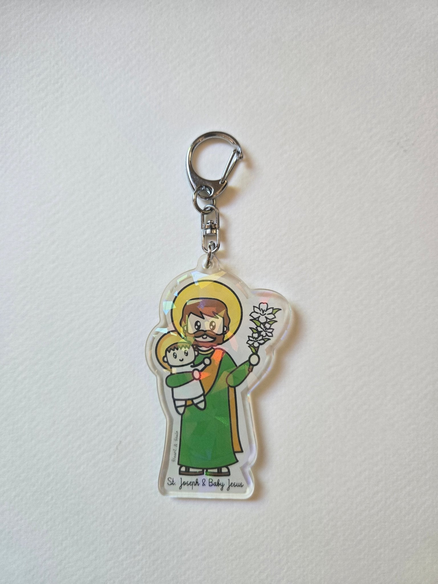 St. Joseph & Baby Jesus - Erin's Adoption Journey Keychain Created in Love, Guided by Faith - Heart & Halo