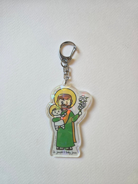 St. Joseph & Baby Jesus - Erin's Adoption Journey Keychain Created in Love, Guided by Faith - Heart & Halo