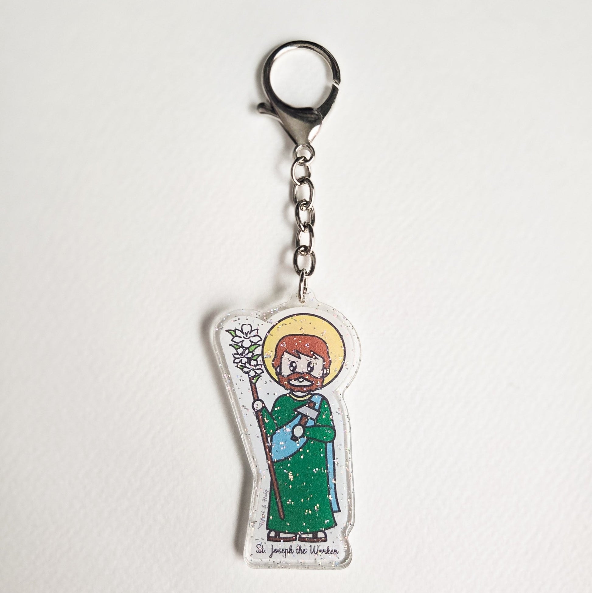 St. Joseph the Worker Acrylic Keychain | 2.75" Double - Sided Catholic Charm - Heart & Halo