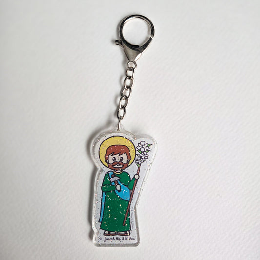 St. Joseph the Worker Acrylic Keychain | 2.75" Double - Sided Catholic Charm - Heart & Halo