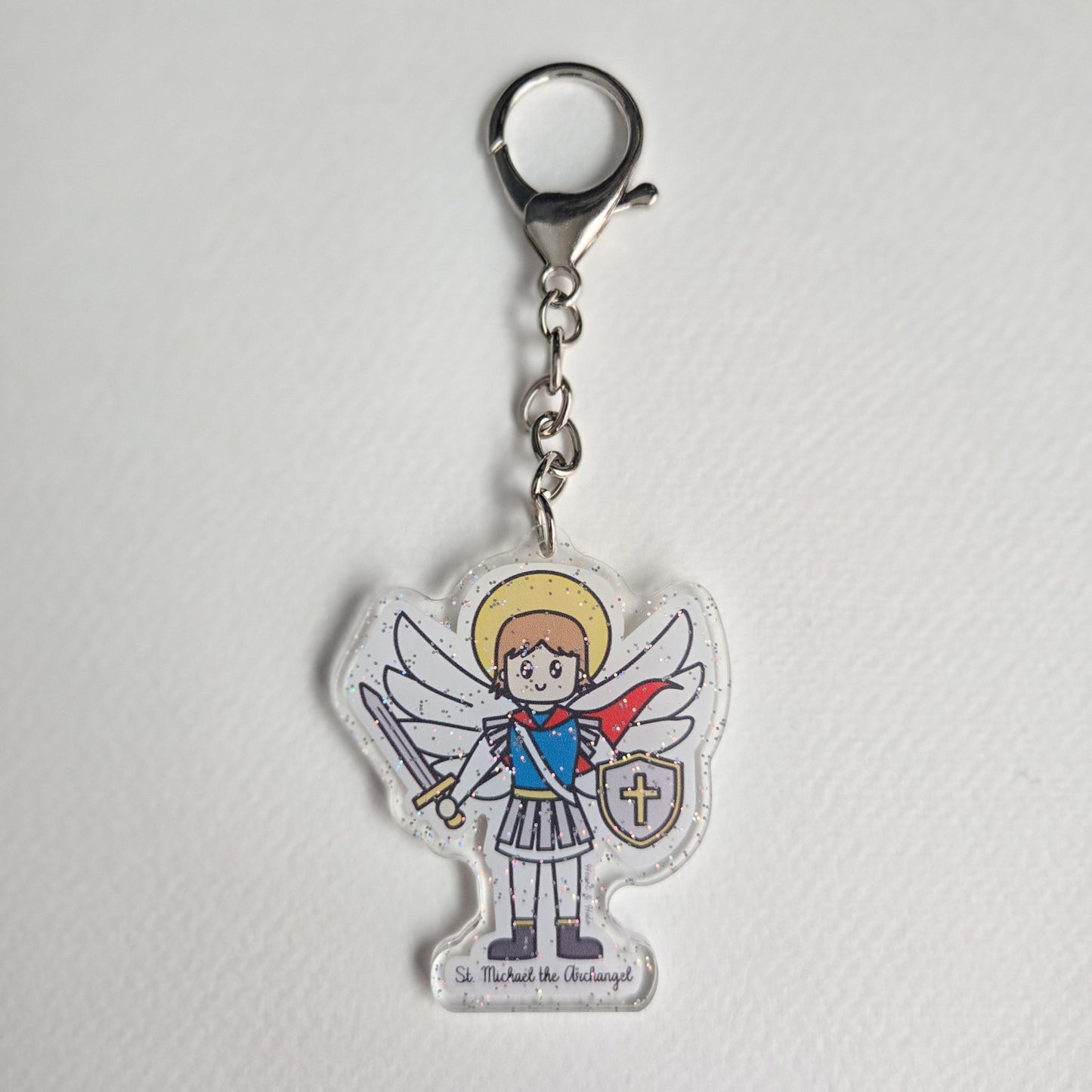 St. Michael the Archangel Acrylic Keychain | 2.75" Double - Sided Catholic Charm - Heart & Halo