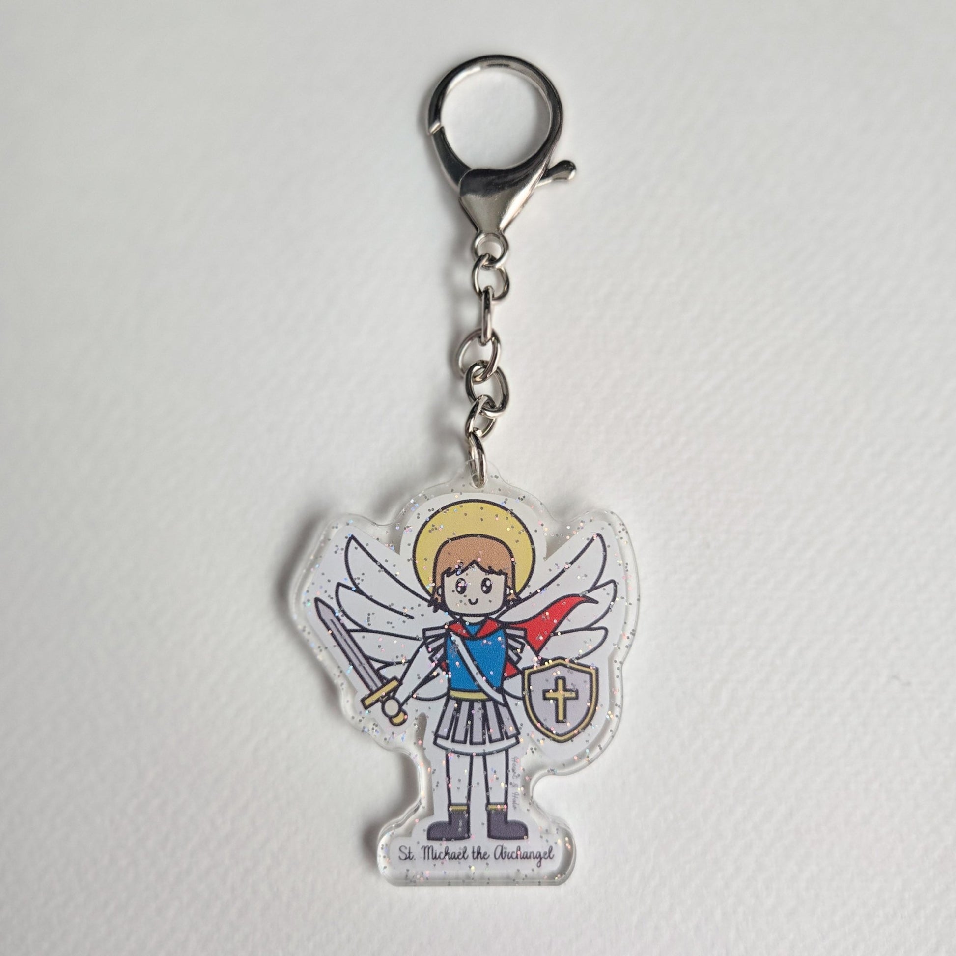St. Michael the Archangel Acrylic Keychain | 2.75" Double - Sided Catholic Charm - Heart & Halo
