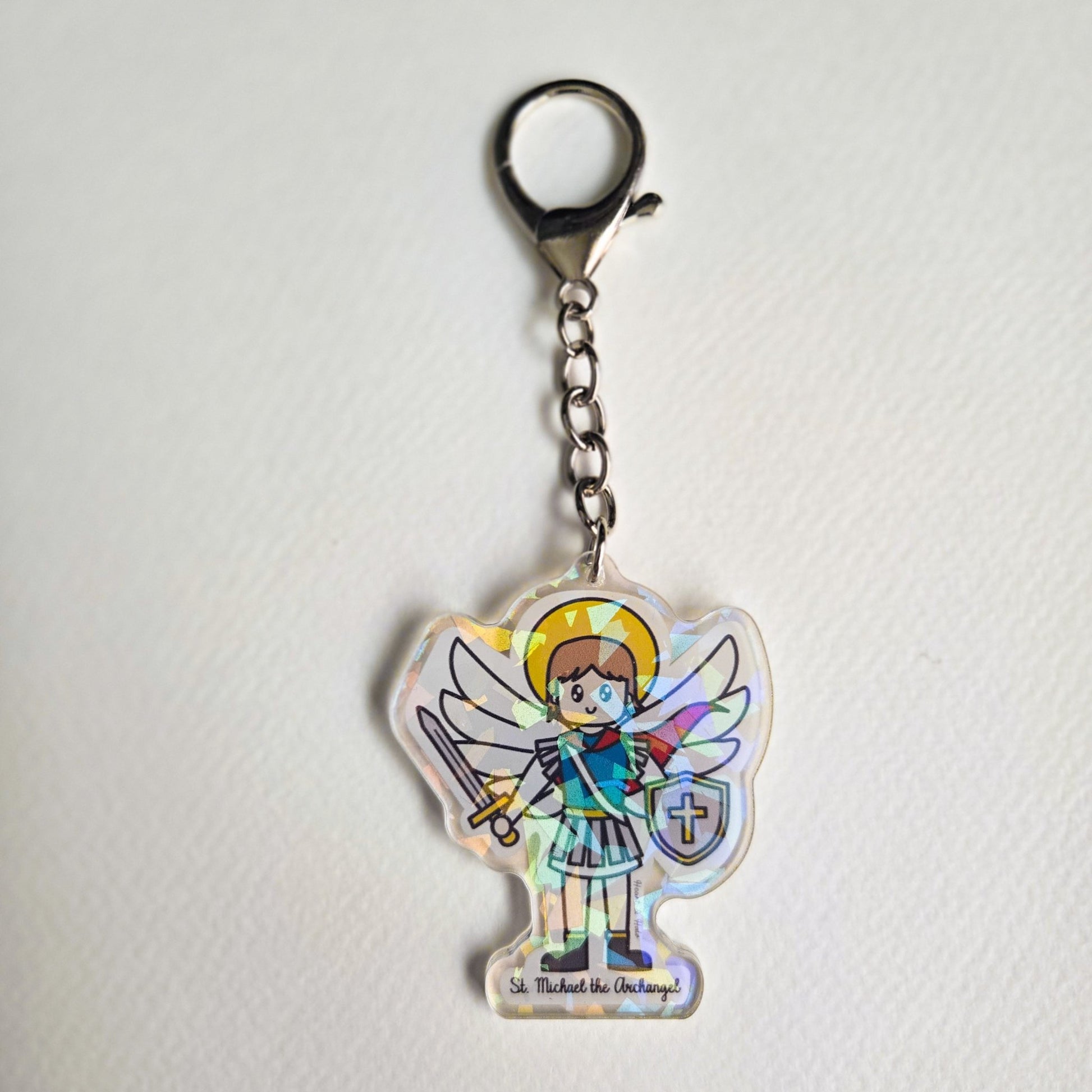 St. Michael the Archangel Acrylic Keychain | 2.75" Double - Sided Catholic Charm - Heart & Halo