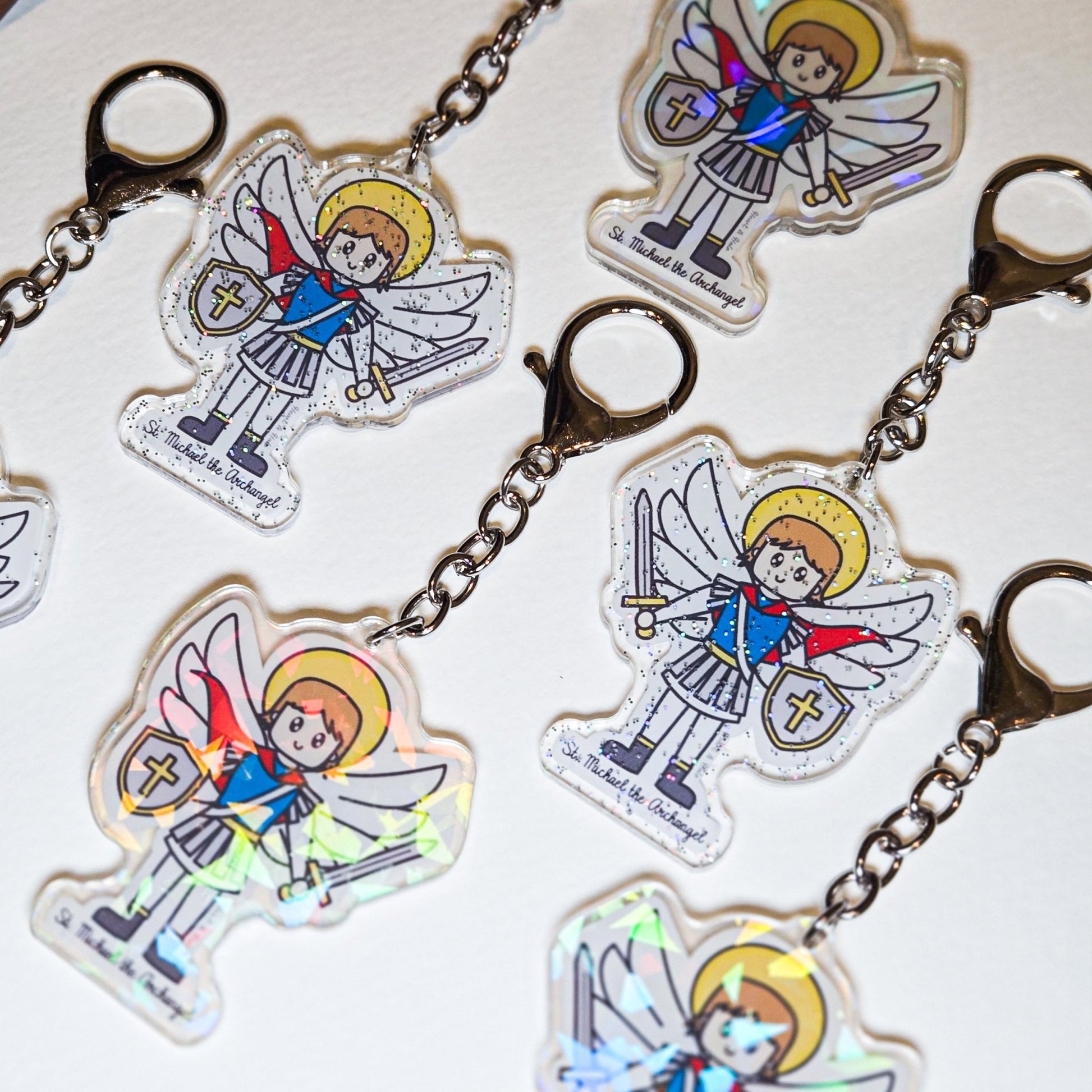 St. Michael the Archangel Acrylic Keychain | 2.75" Double - Sided Catholic Charm - Heart & Halo