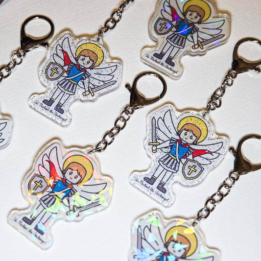 St. Michael the Archangel Acrylic Keychain | 2.75" Double - Sided Catholic Charm - Heart & Halo