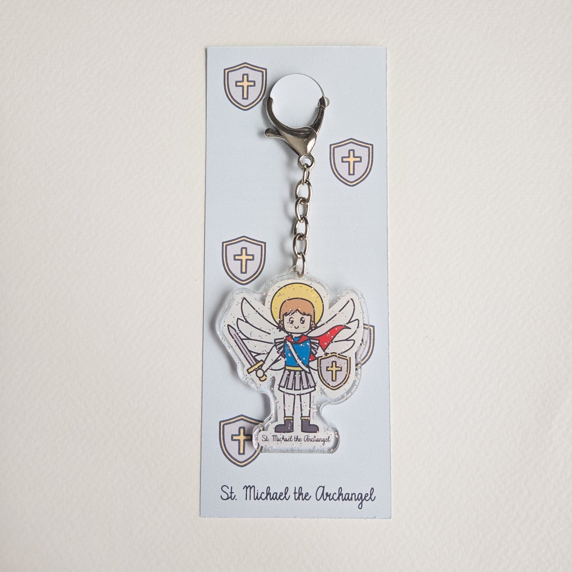 St. Michael the Archangel Acrylic Keychain | 2.75" Double - Sided Catholic Charm - Heart & Halo